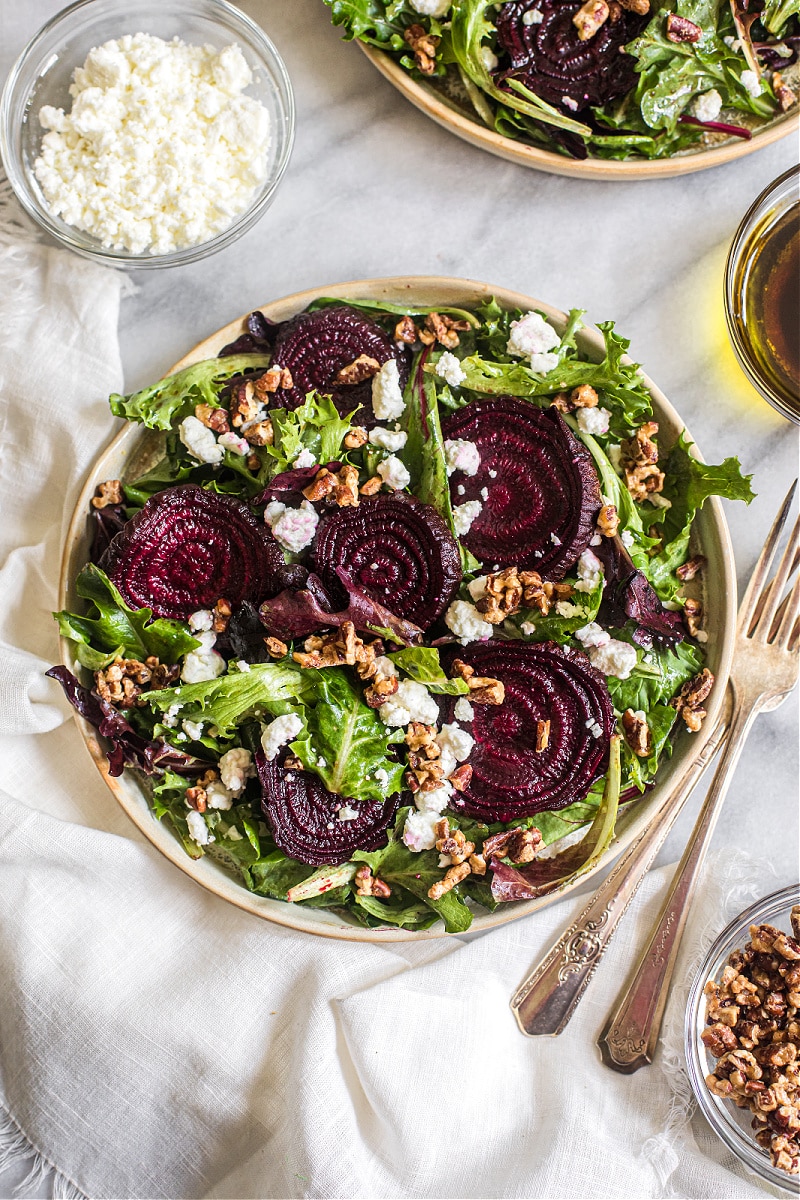 Roasted Beet Salad with Goat Cheese and Pecans