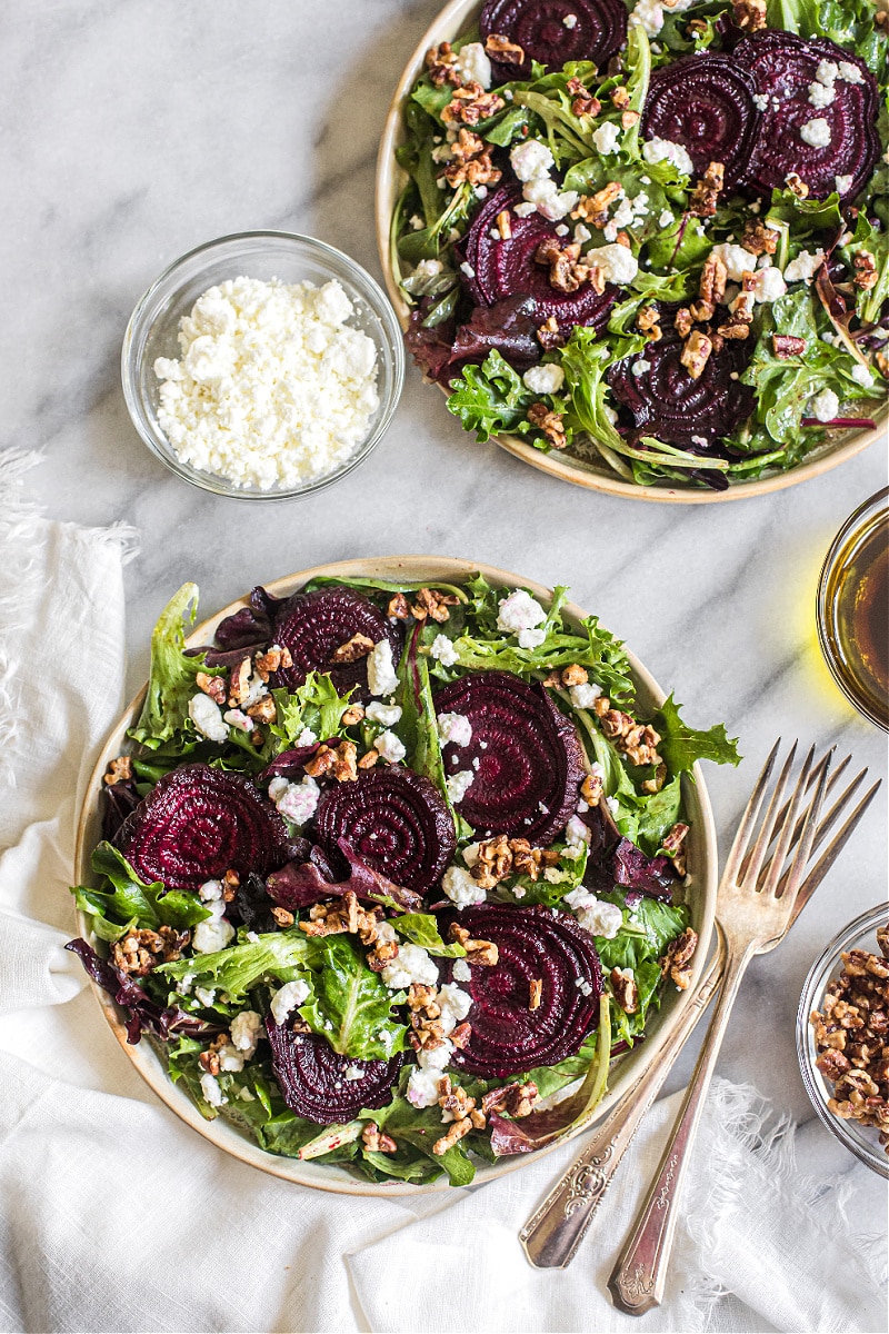 Roasted Beet Salad with Goat Cheese and Pecans