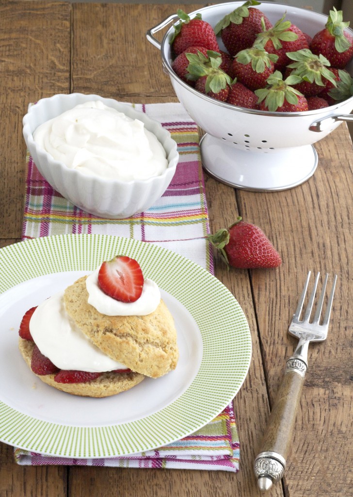 Not too dense, not too sweet, this grain free strawberry shortcake is buttery, flaky, light, with honey-sweetened strawberries and whipped cream.