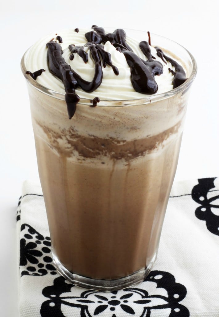 For the mocha frappe recipe I blend coffee with honey, freeze it into cubes, blend it with my chocolate sauce and milk, and top it with whipped cream. The result? Sweet, organic perfection in a glass.