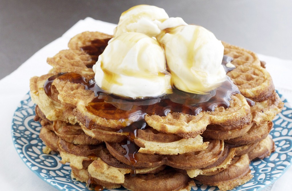 waffles with vanilla ice cream