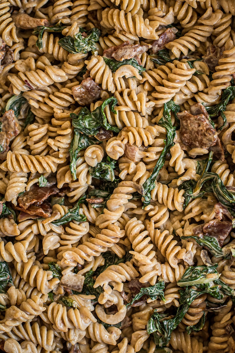 Fusilli with Chard, Bacon, and Red Onions