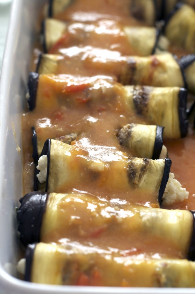 Eggplant Involtini. Don't be intimidated by the name. It's a fancy title for eggplant rolled around gooey cheese and baked.