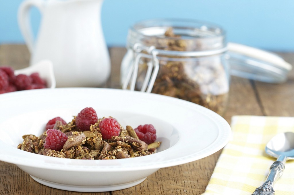 This grain free granola makes for a quick snack, packs easily for trips, and is the perfect substitute for processed cereal.