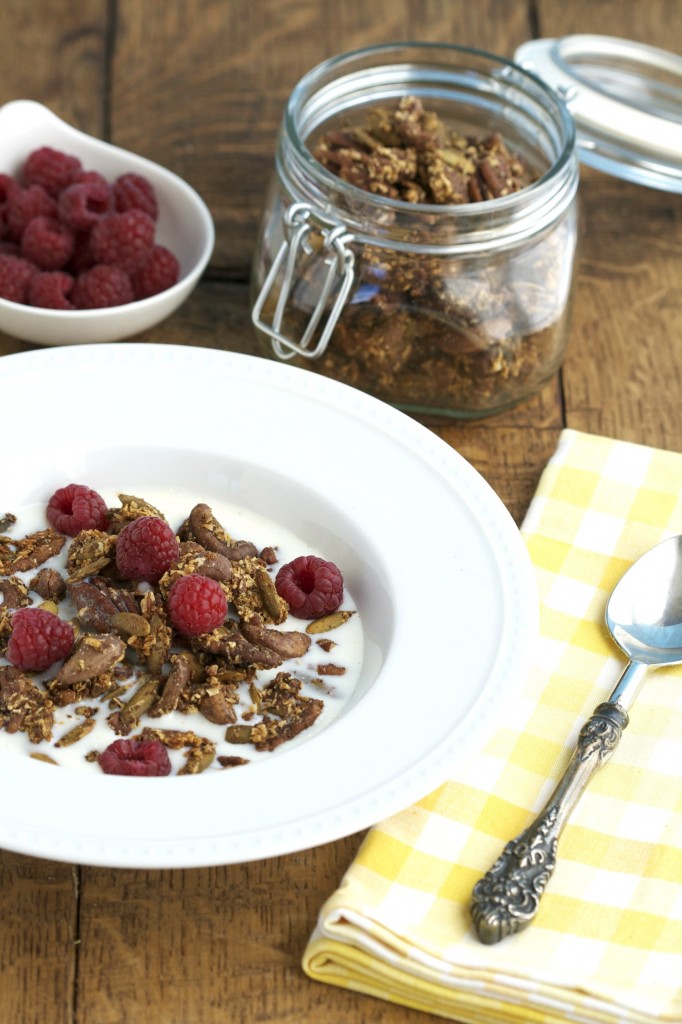 This grain free granola makes for a quick snack, packs easily for trips, and is the perfect substitute for processed cereal.