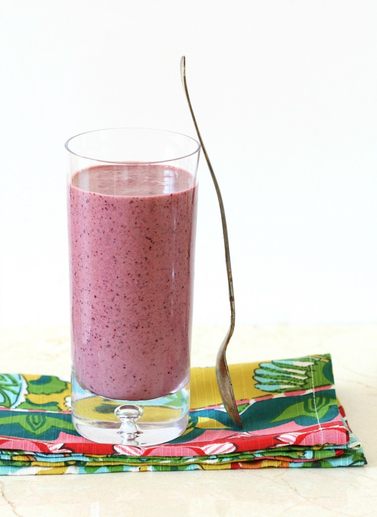 This smoothie is sweet blend of coconut, blueberry, raspberry, spinach and a touch of honey.