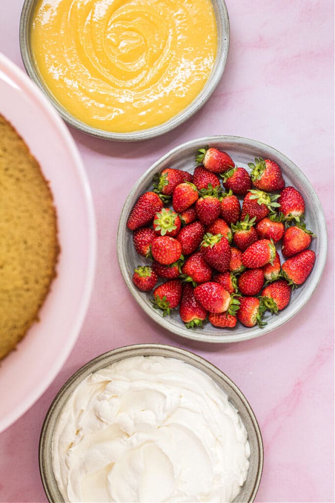 Coconut Flour Cake with Lemon Curd, Strawberries and Cream 
