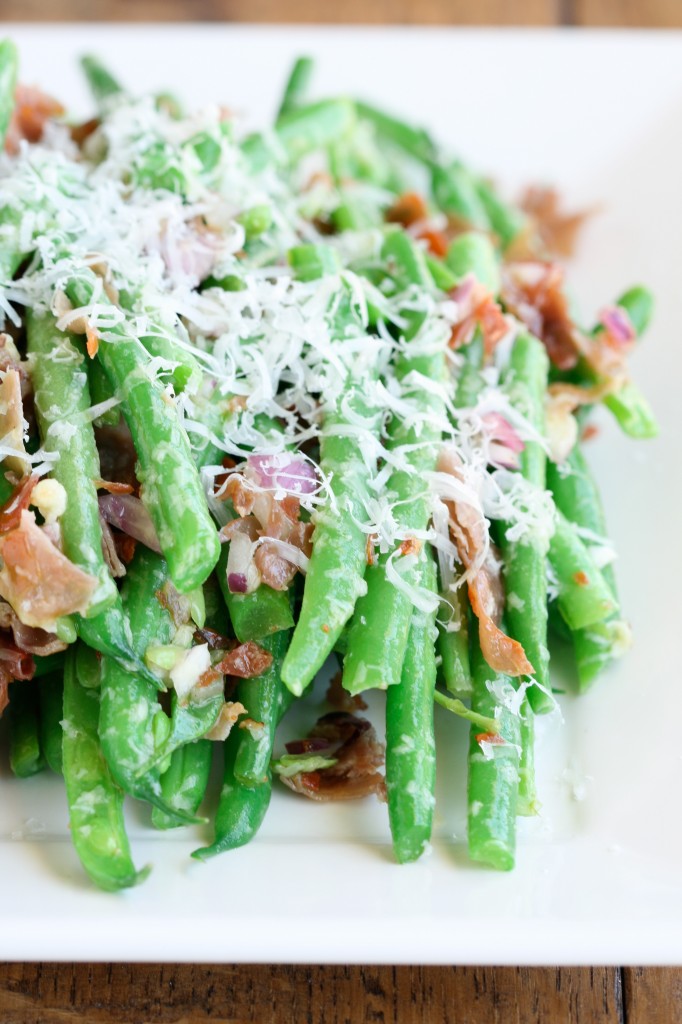Green beans with salty, crispy prosciutto and lemon vinaigrette make a great addition to your repertoire. The bright flavors pair well with grilled meats, fish or additional vegetables.