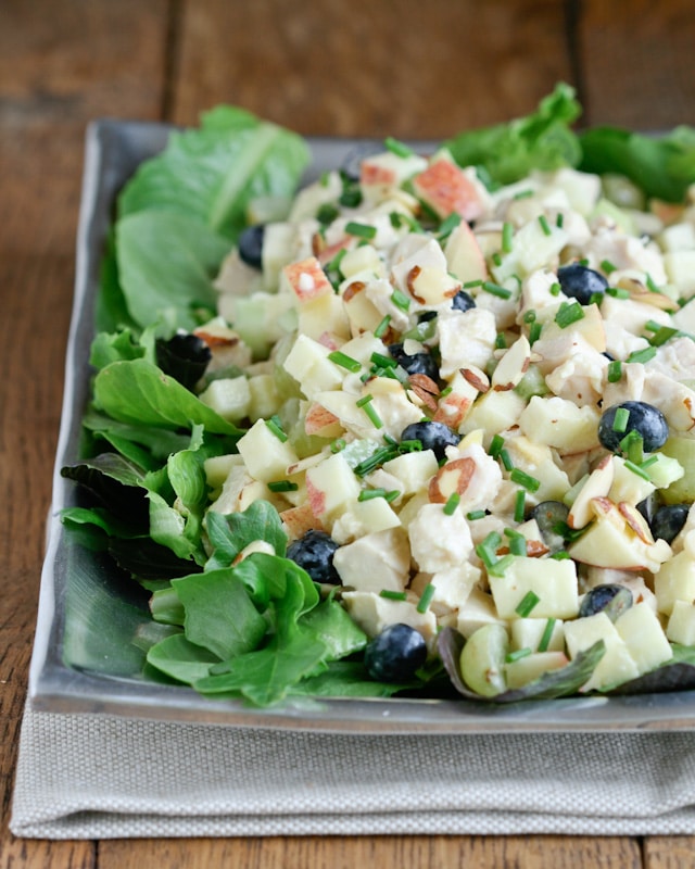 Waldorf salad is a simple combination created at the Waldorf Hotel in New York. I enjoyed chopping up all the ingredients and decided to add a handful of blueberries for extra color and a bit of a sour bite.