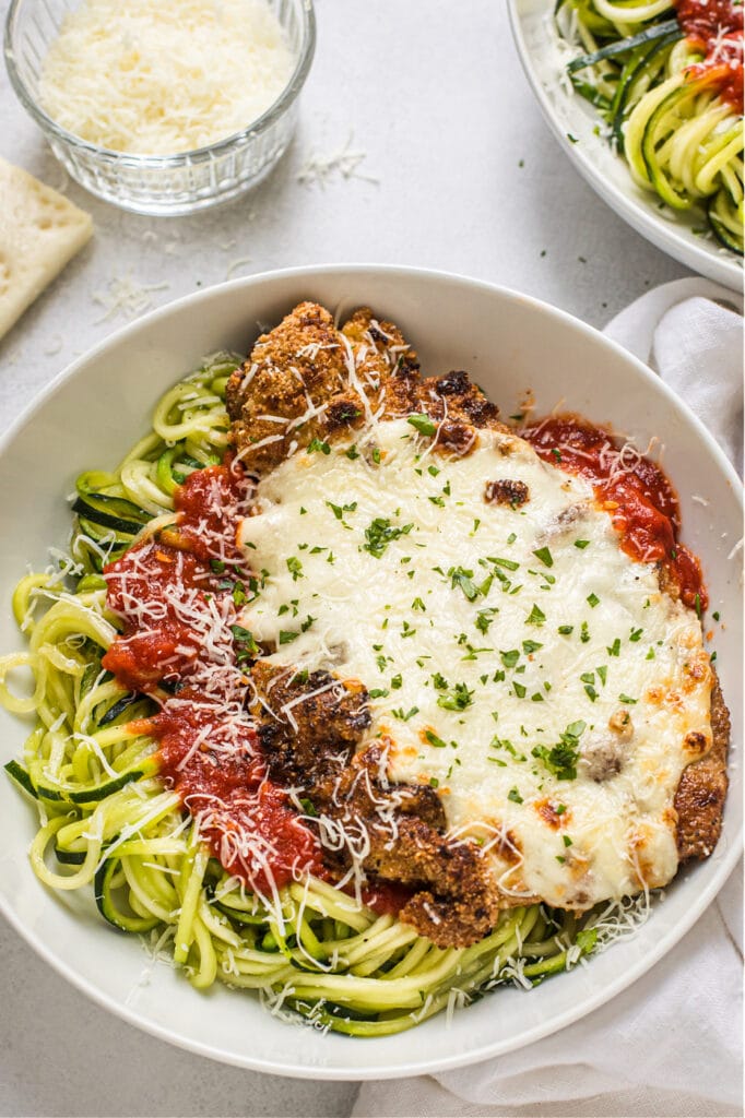 Chicken Parmesan with Zucchini Noodles (Grain Free, Paleo, Gluten Free)