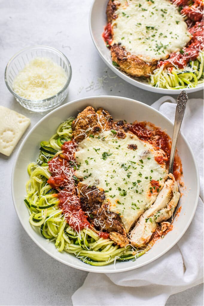 Chicken Parmesan with Zucchini Noodles (Grain Free, Paleo, Gluten Free)