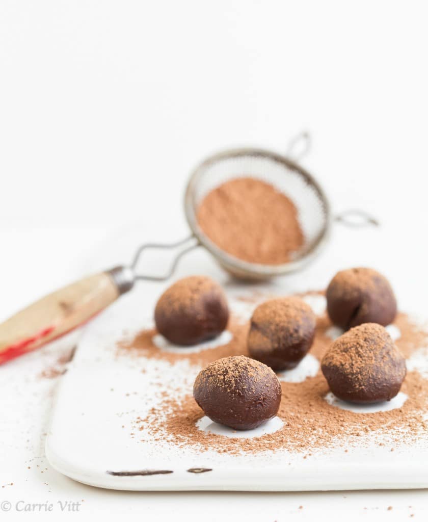 These Paleo chocolate truffles will melt in your mouth! You can add different extracts to them to change the flavor.