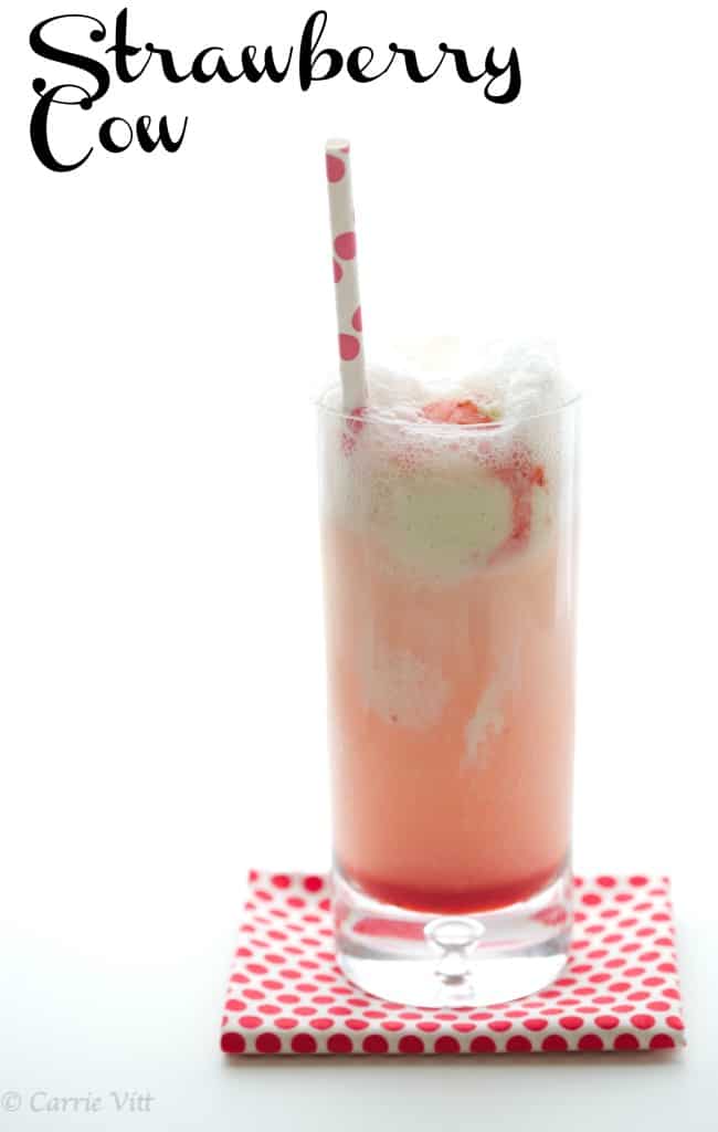 A strawberry cow was fun to sip through straws and the girls loved it. I pureed some strawberries, added some homemade coconut milk/honey-sweetened ice cream and added some sparkling water on top. Fizzy, fun and a lot less sugar than a soda.