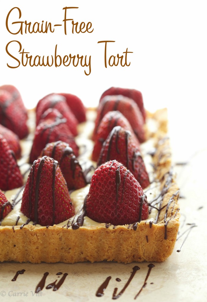 Strawberry Tart - The shortbread crust is layered with bittersweet chocolate, a layer of pastry cream and then sweet, ripe strawberries.
