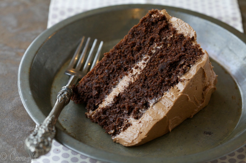 This chocolate cake is so rich and moist it's hard to tell it's grain free. I always frost my cakes with a classic buttercream. You just can’t do much better than a sweet whipped butter frosting with chocolate.