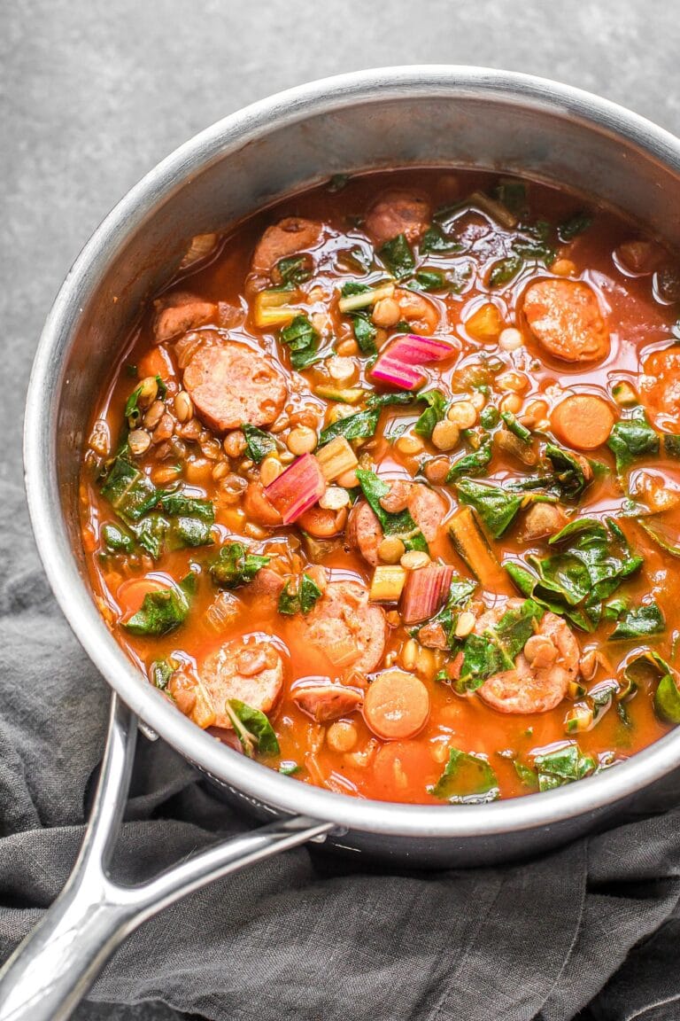 Lentil Soup with Swiss Chard and Sausage - Deliciously Organic