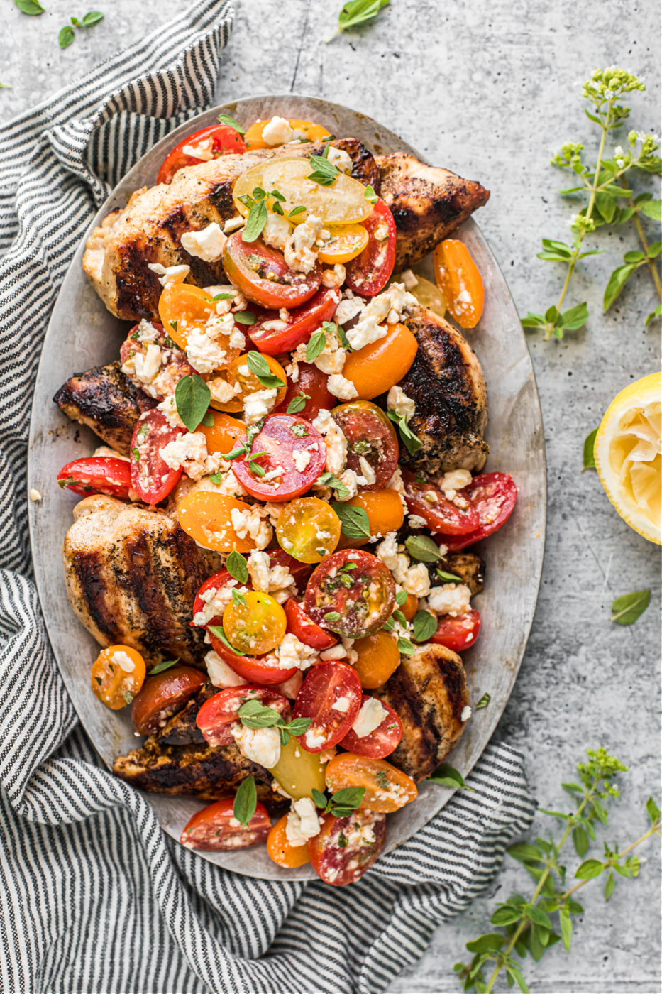 Grilled Lemon Chicken With Tomato And Feta Salad Deliciously Organic Carrie Korem Fntp