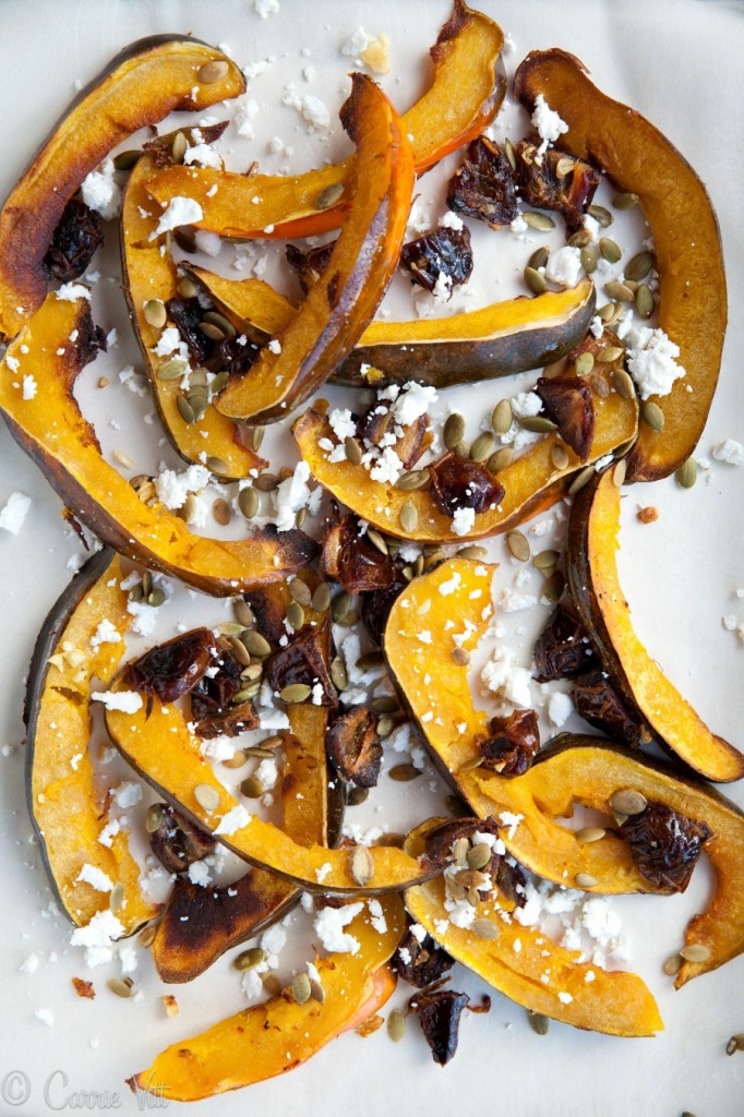 Roasted Acorn Squash - Throughout the fall and winter, I roast various kinds of squashes, then toss with herbs, nuts, seeds, dried fruits and cheeses.