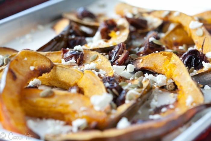 Roasted Acorn Squash - Throughout the fall and winter, I roast various kinds of squashes, then toss with herbs, nuts, seeds, dried fruits and cheeses.