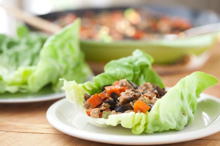 Chicken lettuce cups top my list of easy meals because you can make the chicken mixture ahead of time and store it in the fridge for 3 to 4 days until you’re ready to use it.
