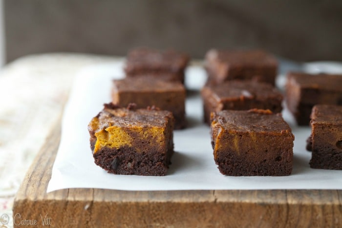 These fudgy pumpkin brownies are thick, moist and incredibly indulgent!