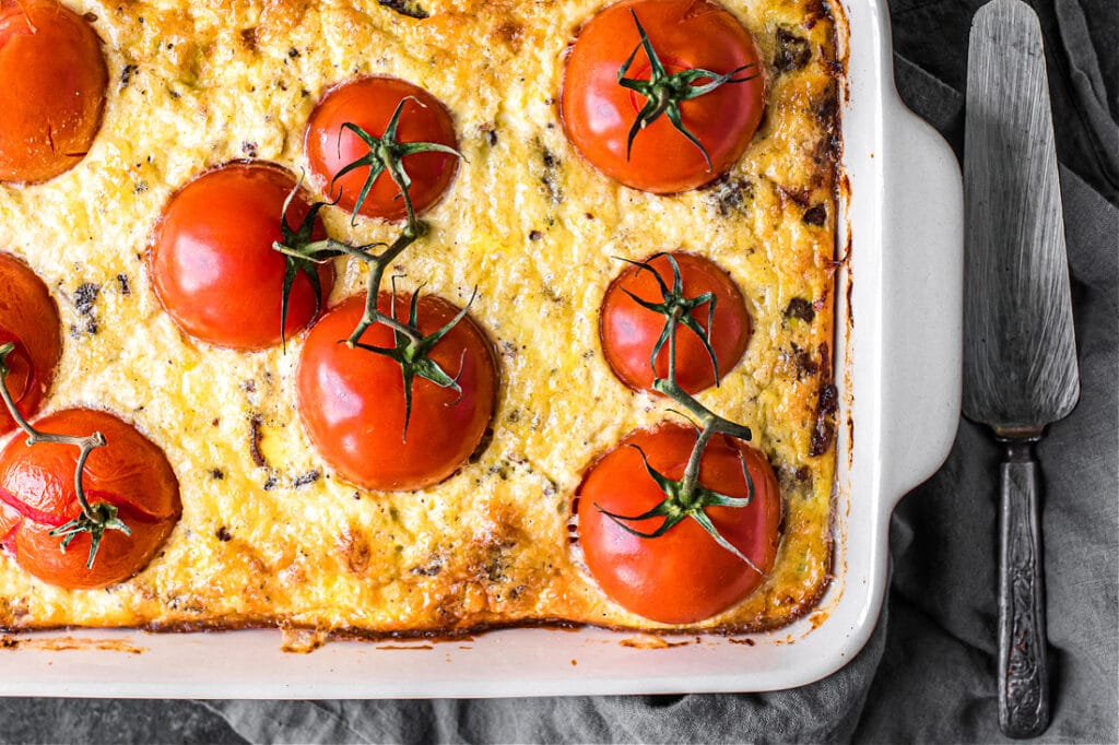 Breakfast Frittata with Tomatoes, Sausage and Cheese (Grain-Free)