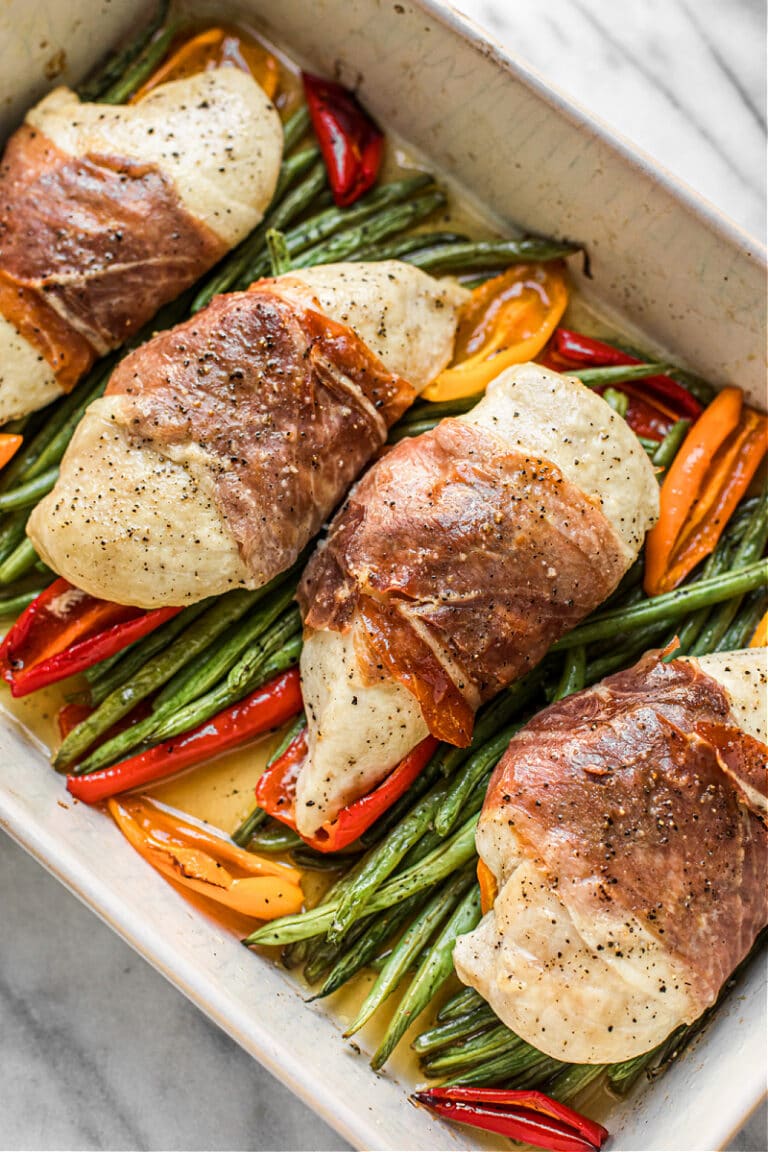 Prosciutto Wrapped Chicken Breast Sheet Pan Dinner Deliciously Organic