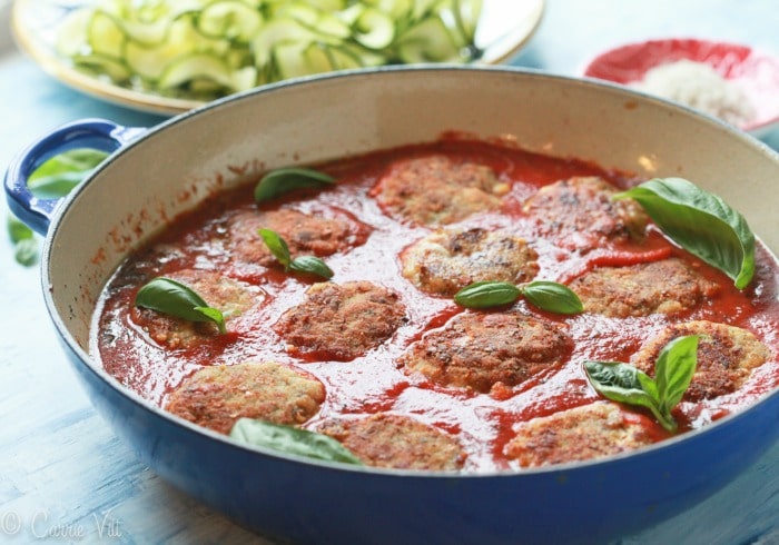 My family found a new favorite weeknight recipe! Chicken Parmesan meatballs have all the flavors of a classic Chicken Parmesan rolled into one bite.