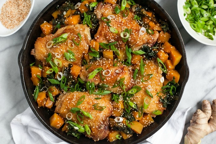 Braised Chicken Thighs with Squash and Kale (Grain-Free)