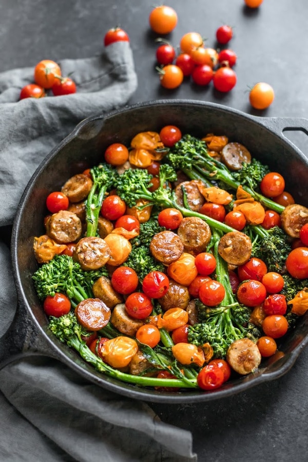 Sausage, Cherry Tomato and Broccoli Skillet 