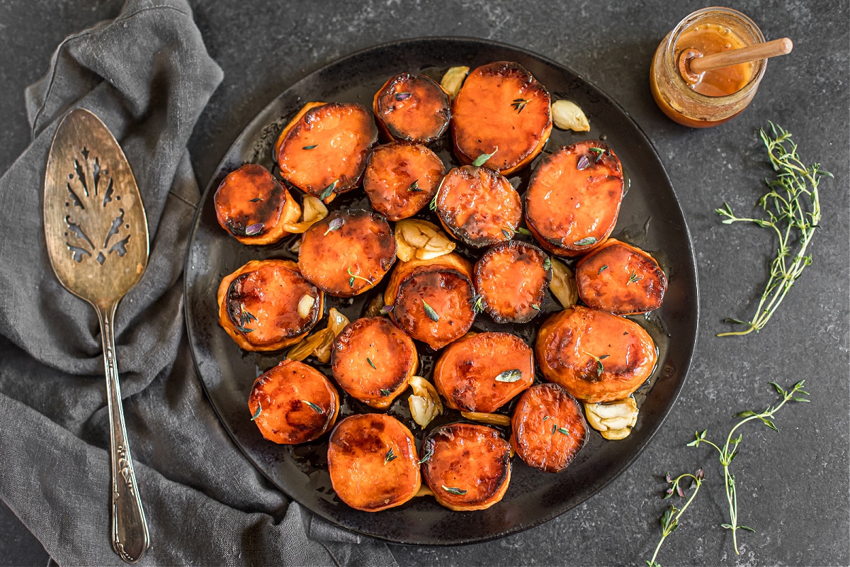 Honey-Garlic Roasted Sweet Potatoes