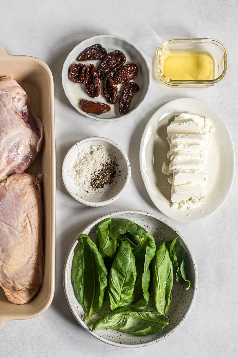 Roast Chicken with Basil, Goat Cheese and Sun-dried Tomato